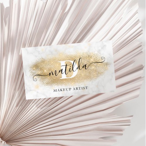 Modern elegant gold glitter marble makeup artist business card