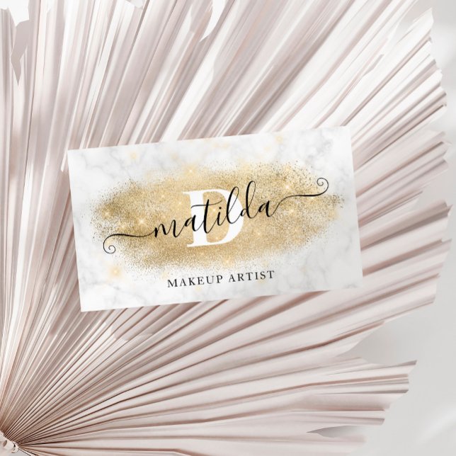 Modern elegant gold glitter marble makeup artist business card (Creator Uploaded)