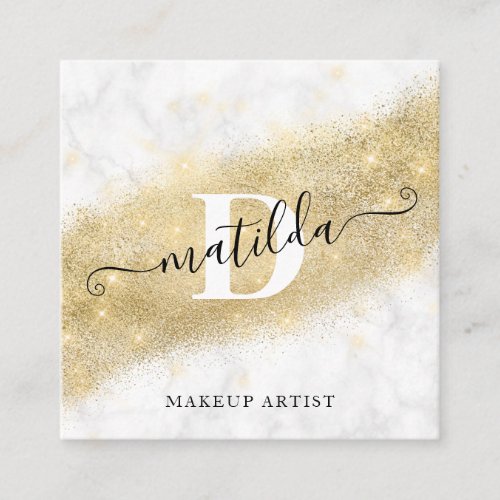Modern elegant gold glitter marble makeup artist square business card