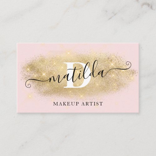 Modern elegant gold glitter pink makeup artist business card