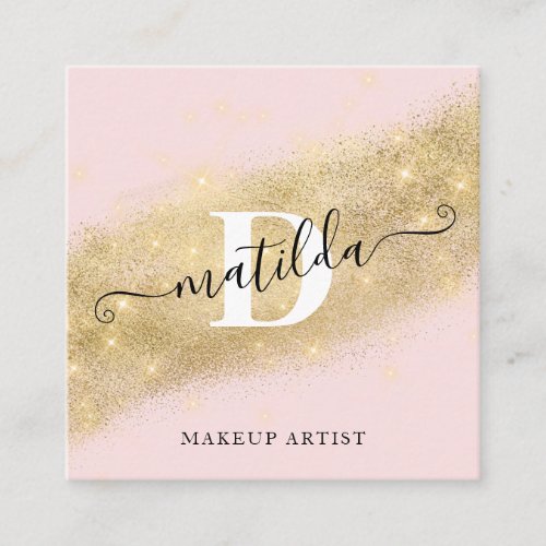 Modern elegant gold glitter pink makeup artist square business card