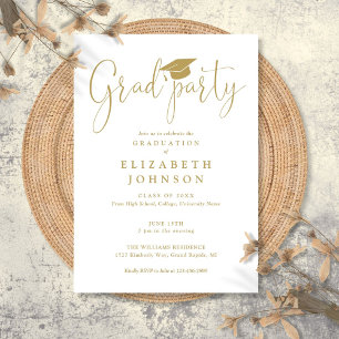 Modern Elegant Gold Grad Party Script Graduation Invitation