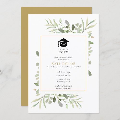 Modern Elegant Gold Greenery Graduation Party Invitation