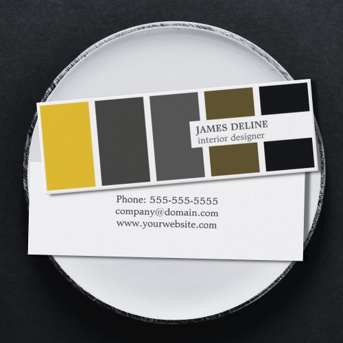 Modern Elegant Gold Grey Black Interior Designer Mini Business Card