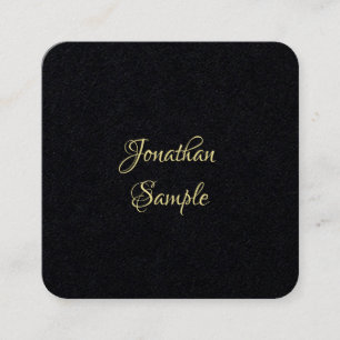 Modern Elegant Gold Hand Script Text Premium Black Square Business Card
