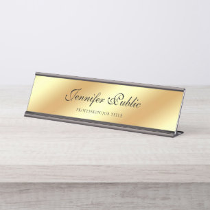 Modern Elegant Gold Handwritten Script Template Desk Name Plate