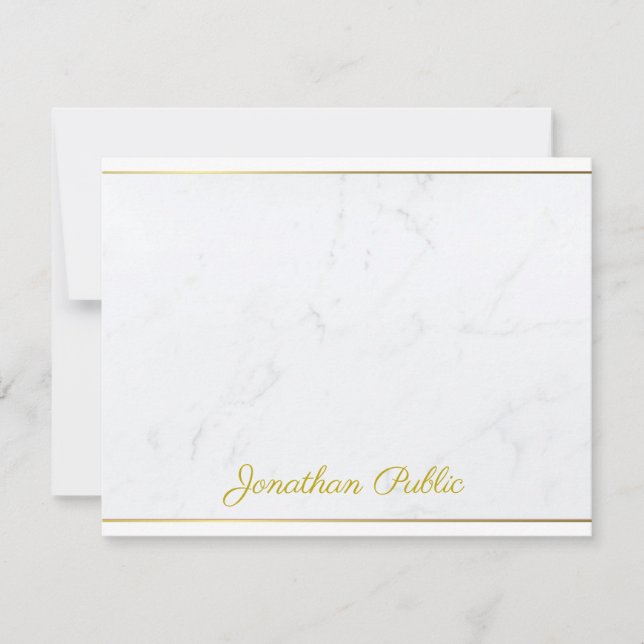 Modern Elegant Gold Handwritten Script Text Flat Note Card (Front)