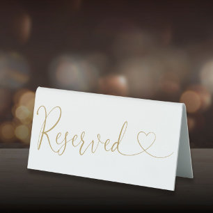 Modern Elegant Gold Heart Script Reserved Table Tent