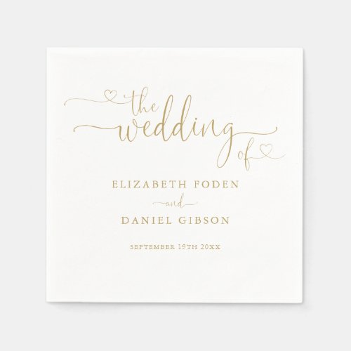 Modern Elegant Gold Heart Script Wedding Napkins