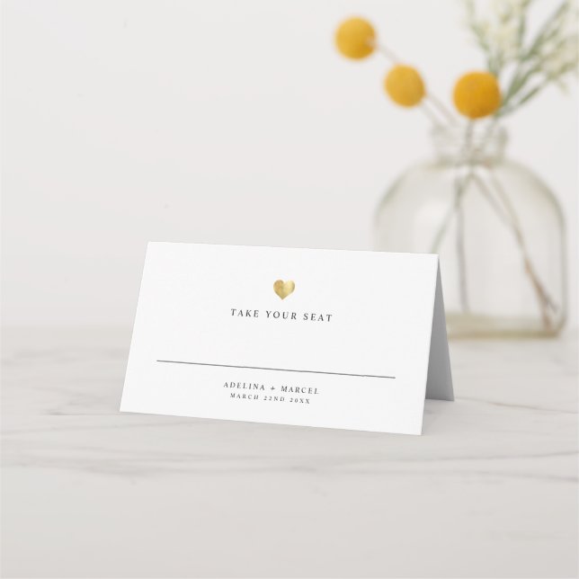 Modern Elegant Gold Heart Wedding Table Place Card (Front)