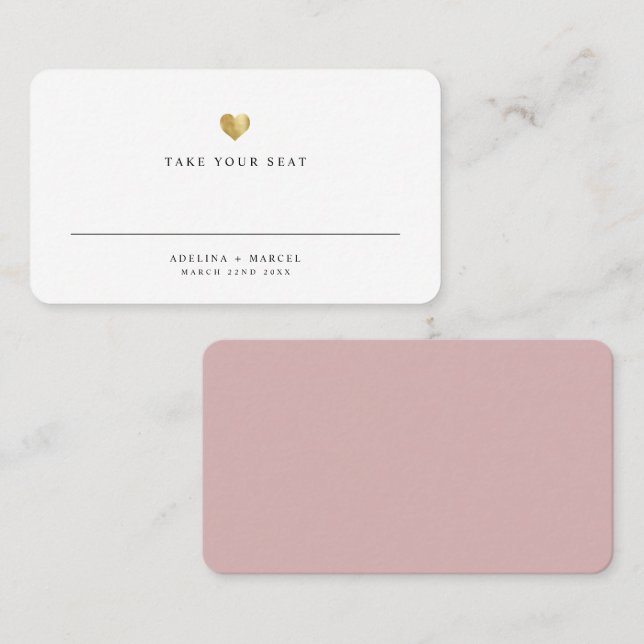 Modern Elegant Gold Heart Wedding Table Place Card (Front/Back)