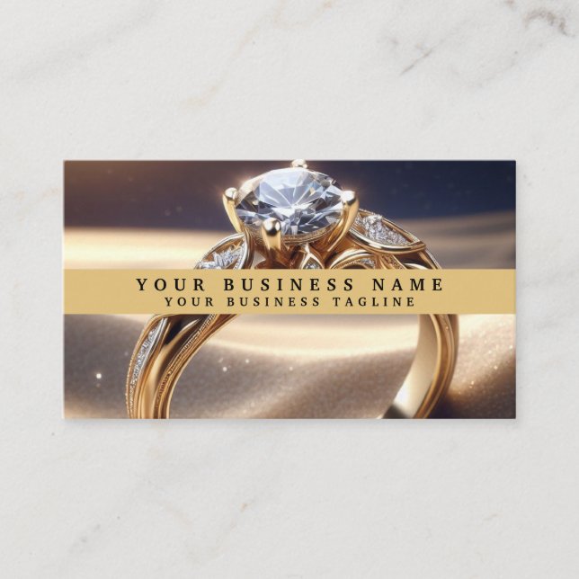 Modern Elegant Gold Jeweler Diamond Ring Business Card (Front)