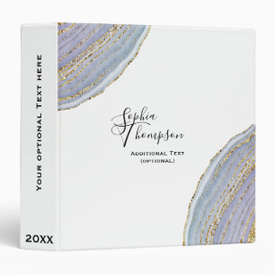 Modern Elegant Gold Lavender Geode Agate 3 Ring Binder