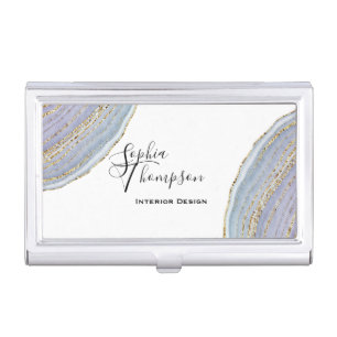 Modern Elegant Gold Lavender Geode Agate Business Card Case