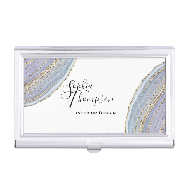 Modern Elegant Gold Lavender Geode Agate Business Card Case (Front)