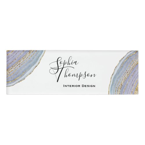 Modern Elegant Gold Lavender Geode Agate Name Tag