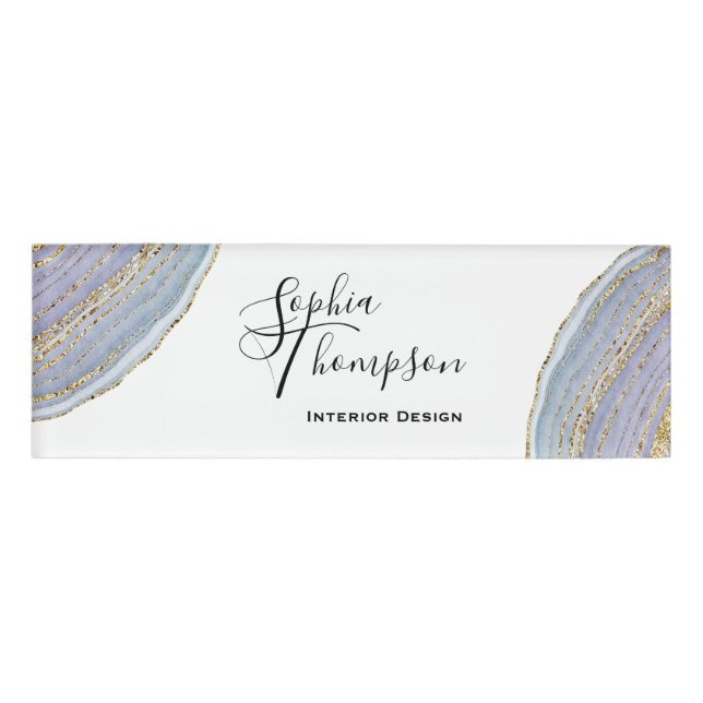 Modern Elegant Gold Lavender Geode Agate Name Tag (Front)
