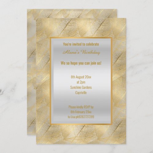 MODERN ELEGANT GOLD LEAF BLACK ALL OCCASION INVITATION