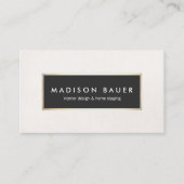 Modern Elegant Gold Lined Black and Beige Linen Business Card (Front)