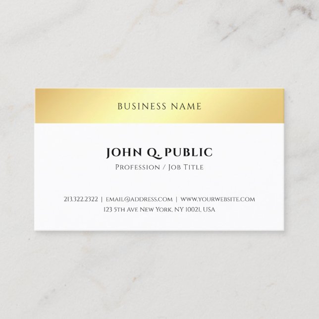 Modern Elegant Gold Look Minimalist Template Business Card (Front)