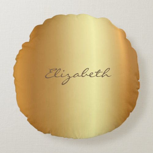 Modern Elegant Gold Look Name Script Glam Plain Round Pillow
