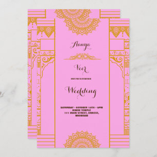 modern Elegant gold mandala Wedding pink Invitation
