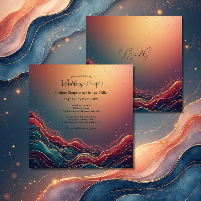 Modern Elegant Gold Marble Navy Terracotta Wedding Invitation (Creator Uploaded)