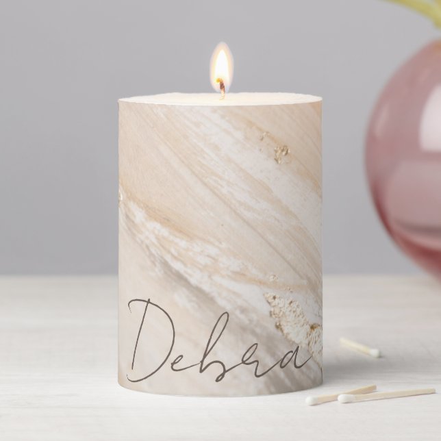 Modern Elegant Gold Marble Personalized Name  Pillar Candle (In Situ)