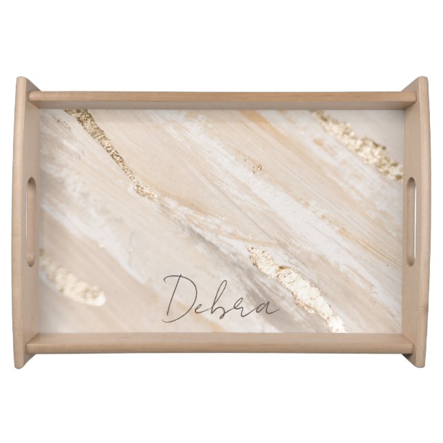 Modern Elegant Gold Marble Personalized Name  Serving Tray (Front)