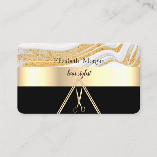 Modern Elegant Gold Marble Stone BlackScissors Business Card