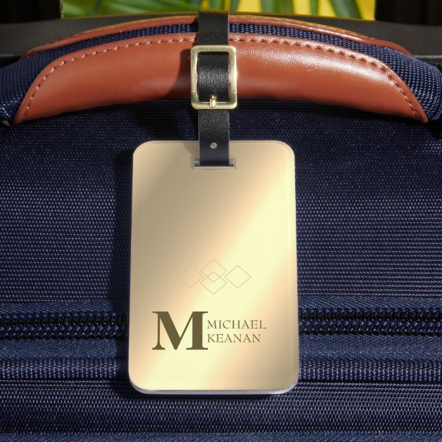 Modern Elegant Gold Metallic monogrammed Name  Luggage Tag (Front Insitu 2)