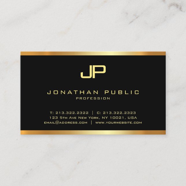 Modern Elegant Gold Monogram Glamorous Plain Luxe Business Card (Front)