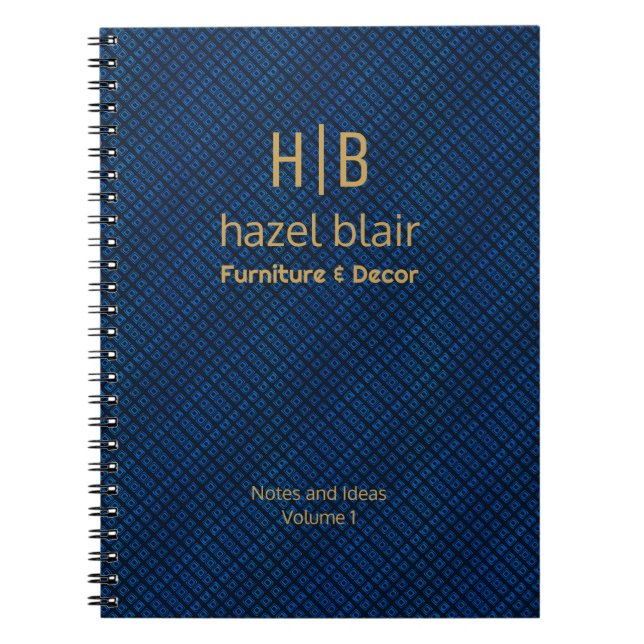 Modern Elegant Gold Monogram Navy Blue Squares  Notebook (Front)