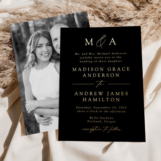 Modern Elegant Gold Monogram Photo Wedding Foil Invitation (Creator Uploaded)