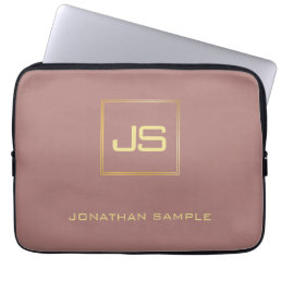 Modern Elegant Gold Monogram Template Brown Laptop Sleeve