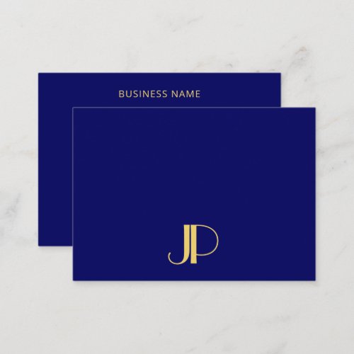 Modern Elegant Gold Monogram Template Navy Blue Business Card