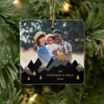 Modern Elegant Gold Mountains Photo Christmas Ceramic Ornament<br><div class="desc">This unique photo Christmas ornament features a modern mountain range design at the bottom of the ornament,  including faux gold foil elements.  The front and back contain the same design. Perfect for displaying a family photo to commemorate the year!</div>
