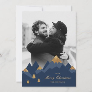 Modern Elegant Gold Mountains Photo Christmas Holiday Card