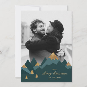 Modern Elegant Gold Mountains Photo Christmas  Holiday Card
