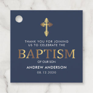 Modern Elegant Gold & Navy Blue Baptism Thank You Favor Tags
