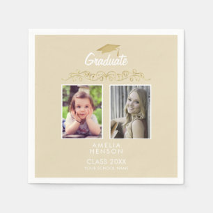 Modern Elegant Gold Ornament 2 Photo Graduation Napkins