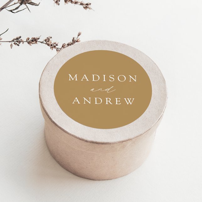 Modern Elegant Gold Personalized Wedding Classic Round Sticker (Creator Uploaded)