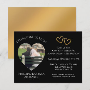 Modern Elegant Gold Photo 50th Wedding Anniversary Invitation Postcard