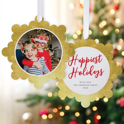 Modern Elegant Gold Photo Christmas Holiday  Ornament Card