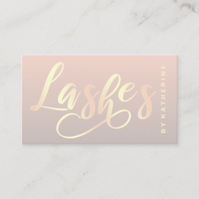 Modern elegant gold pink & grey lashes extension business card (Front)