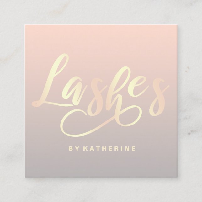 Modern elegant gold pink & grey lashes extension square business card (Front)