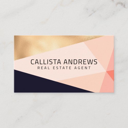 Modern Elegant Gold Pink Navy Geometric Business Card