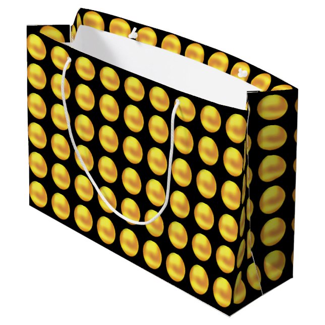 Modern Elegant Gold Polka Dots on Black Large Gift Bag (Back Angled)