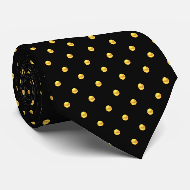 Modern Elegant Gold Polka Dots on Black Neck Tie (Rolled)
