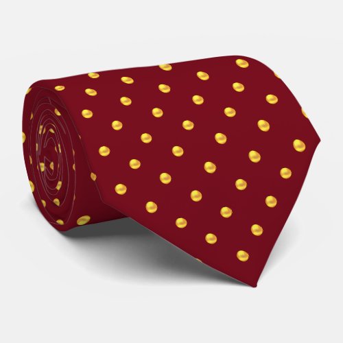 Modern Elegant Gold Polka Dots on Burgundy Red Neck Tie